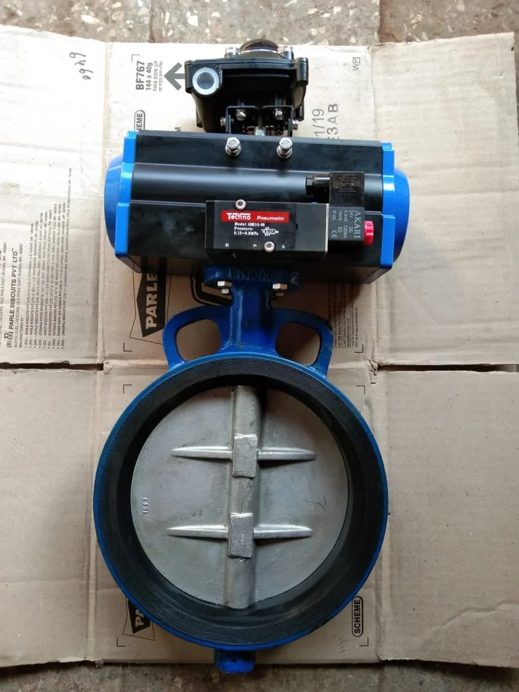 Pneumatic Rotary Actuator Double Flange MS Fabricated Butterfly Valve