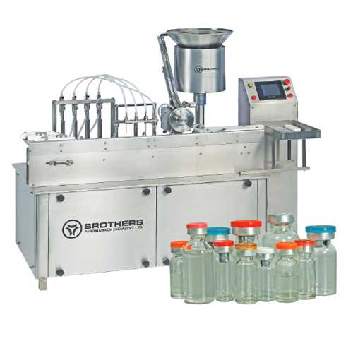 Automatic Injectable Volumetric Liquid Vial Filling With Rubber Stoppering Machine  Model LIQFILL 100IR