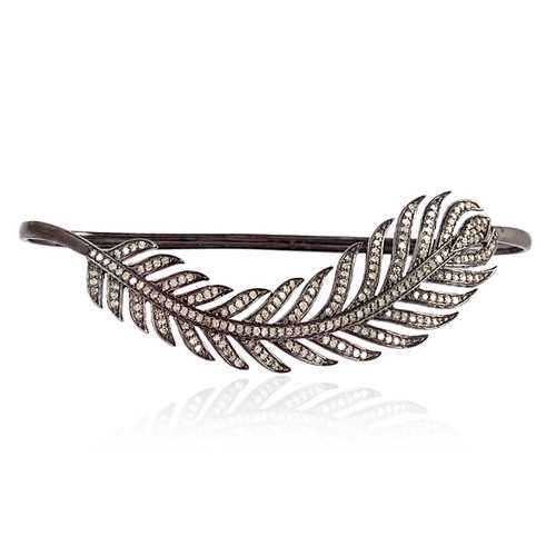 Pave Diamond Feather Palm Bracelet