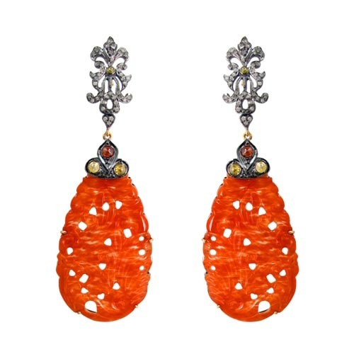 Coral Carving Gemstone Earring