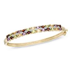 14k Gold Multi Gemstone Diamond Silver Bracelet