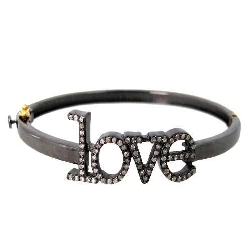 Love Sign Diamond Silver Bangle