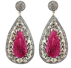 Ivory Carving Diamond Gold Earrings